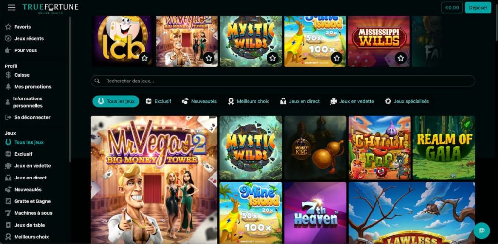 True Fortune Casino jeux