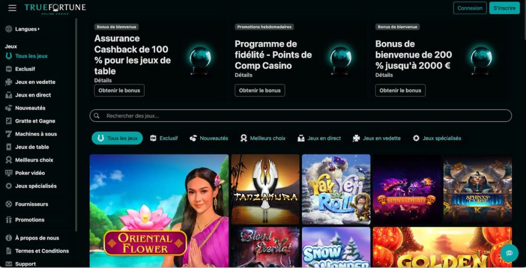 True Fortune Casino page accueil